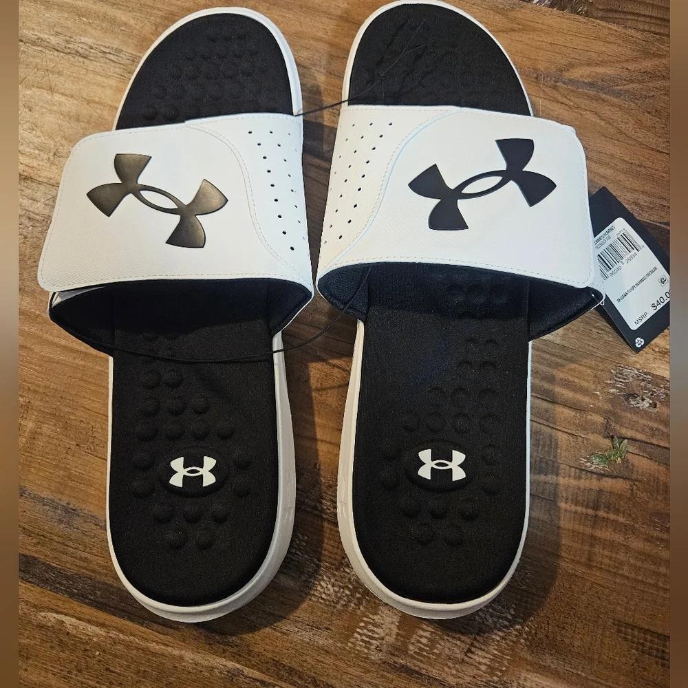 UNDER ARMOUR MEN'S IGNITE PRO SLIDES/SANDALS: WHITE/BLACK: NEW WITH TAGS: SZ 16